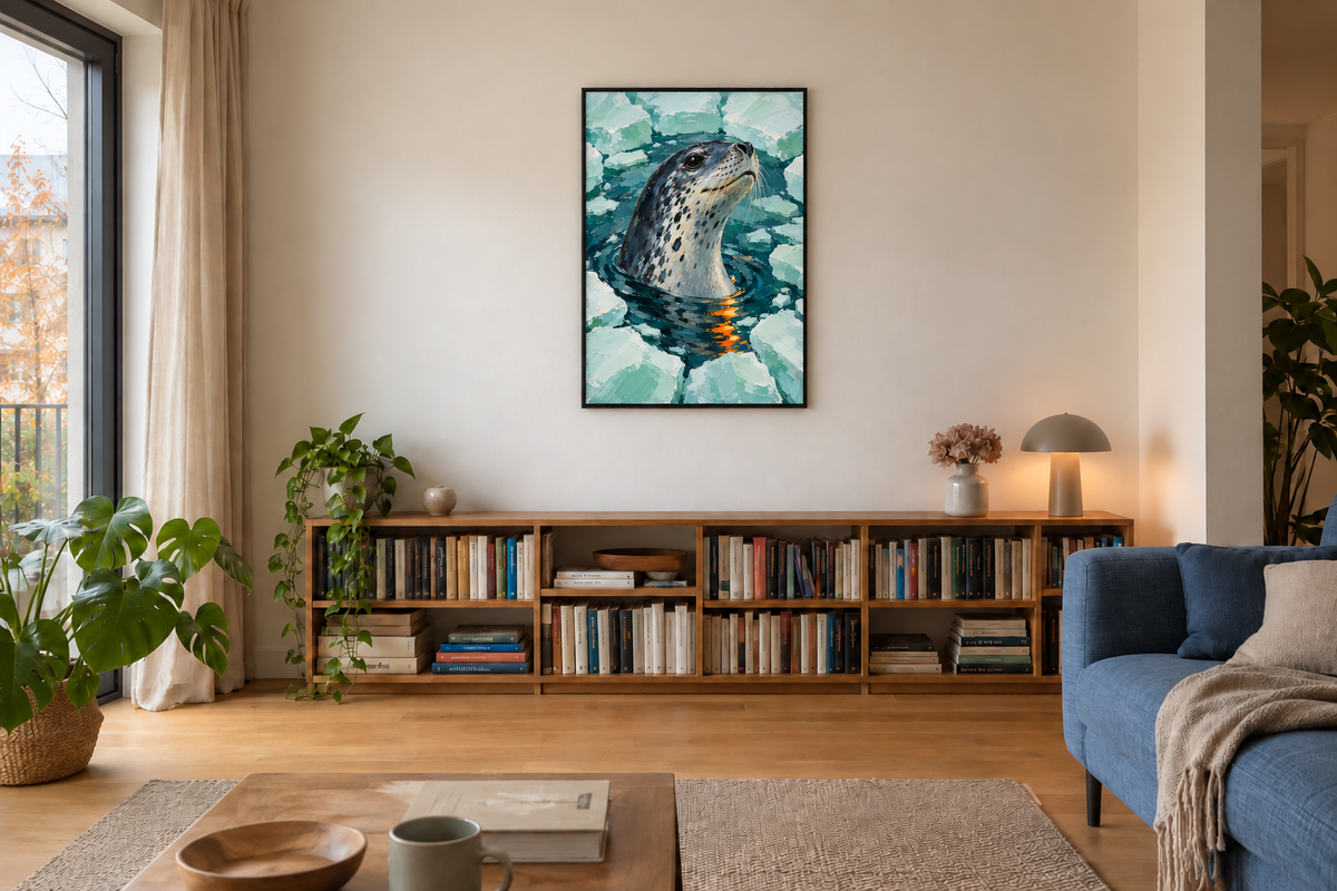 Handgemaltes Gemälde „Neugier im Eis“ 90x120cm