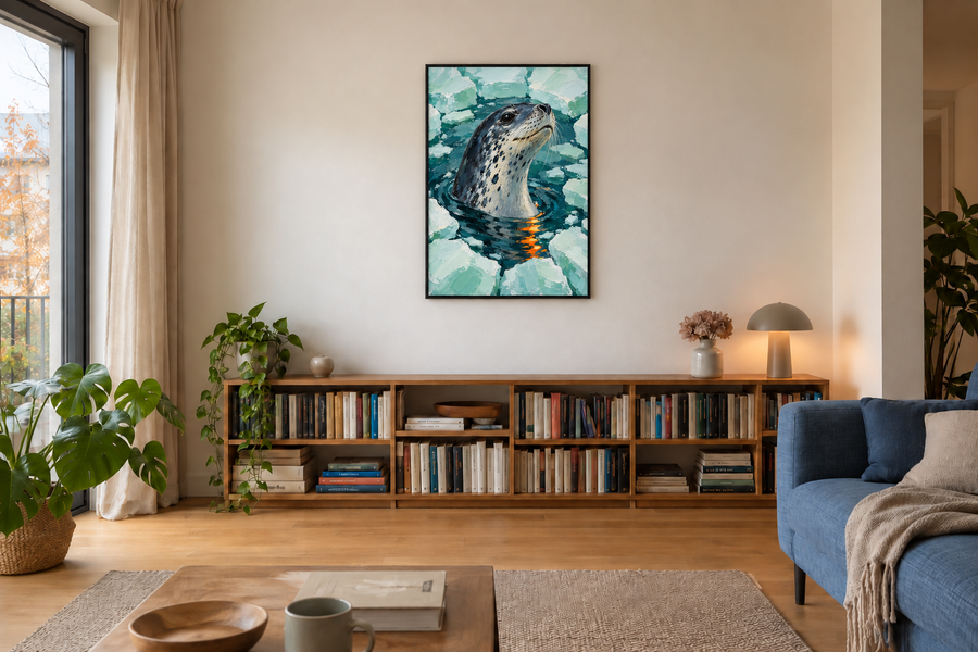 Handgemaltes Gemälde „Neugier im Eis“ 90x120cm