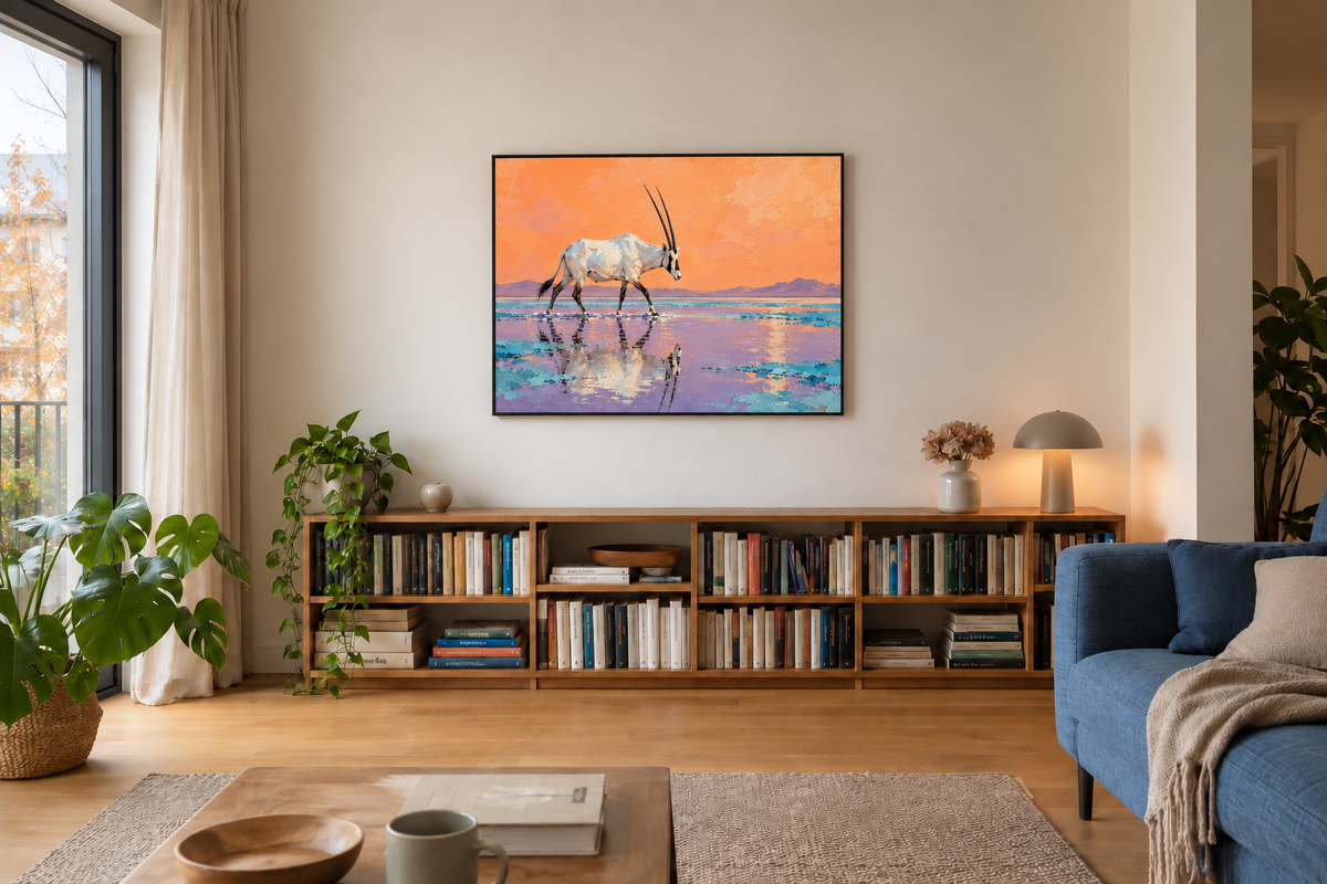 Handgemaltes Gemälde „Oryx im Abendlicht“ 120x90cm