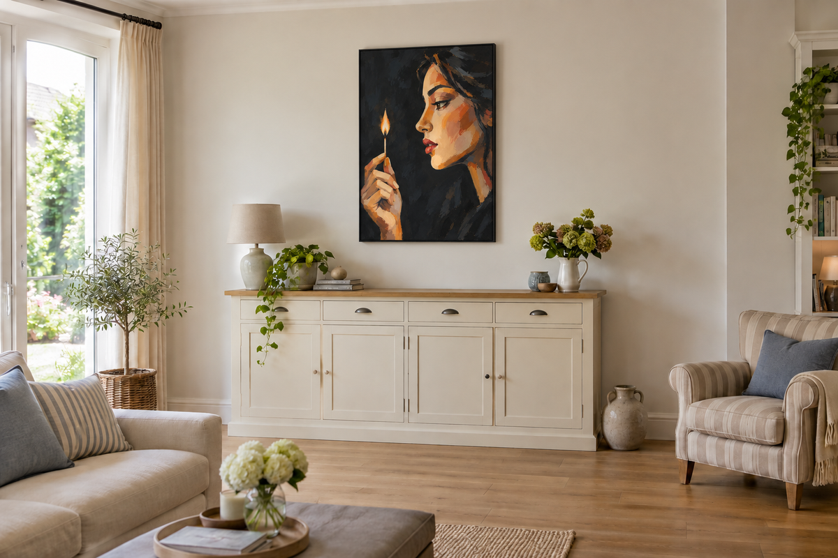 Handgemaltes Gemälde 'Die kleine Flamme' 90x120cm
