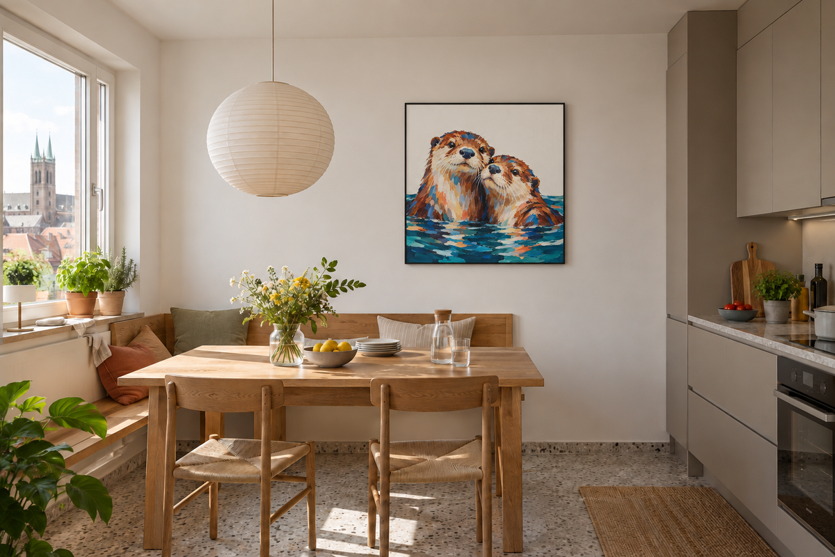 Handgemaltes Gemälde „Zu zweit im Wasser“ 100x100cm
