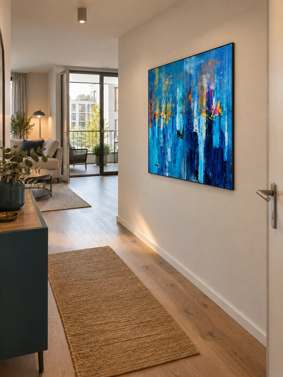 Handgemaltes Gemälde „Lichter im Blau“ 100x100cm