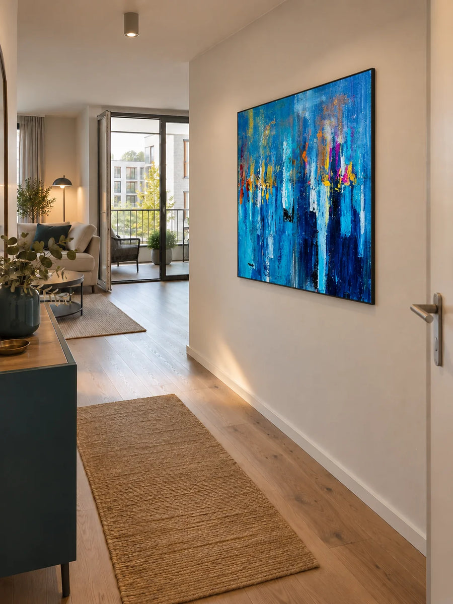 Handgemaltes Gemälde „Lichter im Blau“ 100x100cm