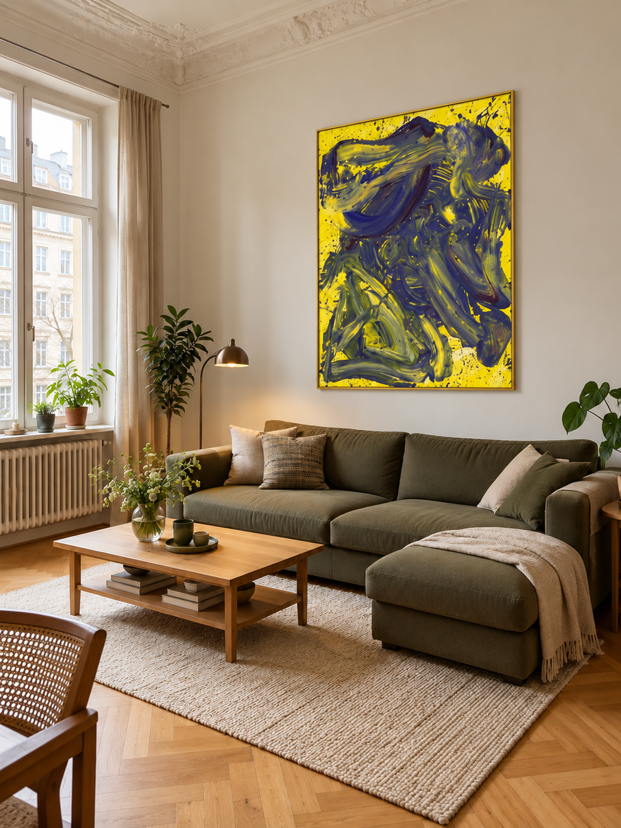 Handgemaltes Gemälde „Gelber Wirbel“ 120x160cm