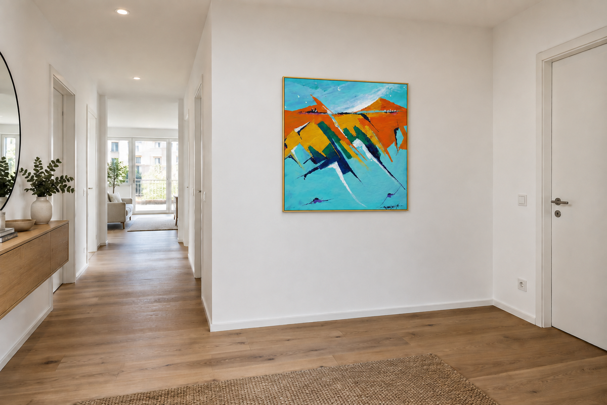 Handgemaltes Gemälde 'Bergfeuer' 100x100cm