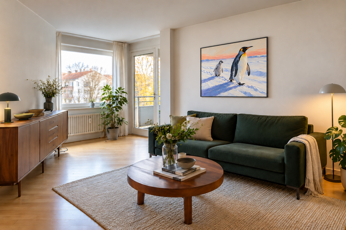Handgemaltes Gemälde „Kleine Schritte im Schnee“ 120x90cm