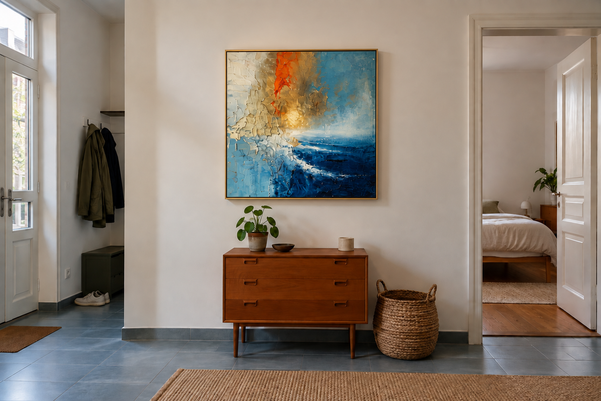 Handgemaltes Gemälde „Licht über Blau“ 100x100cm