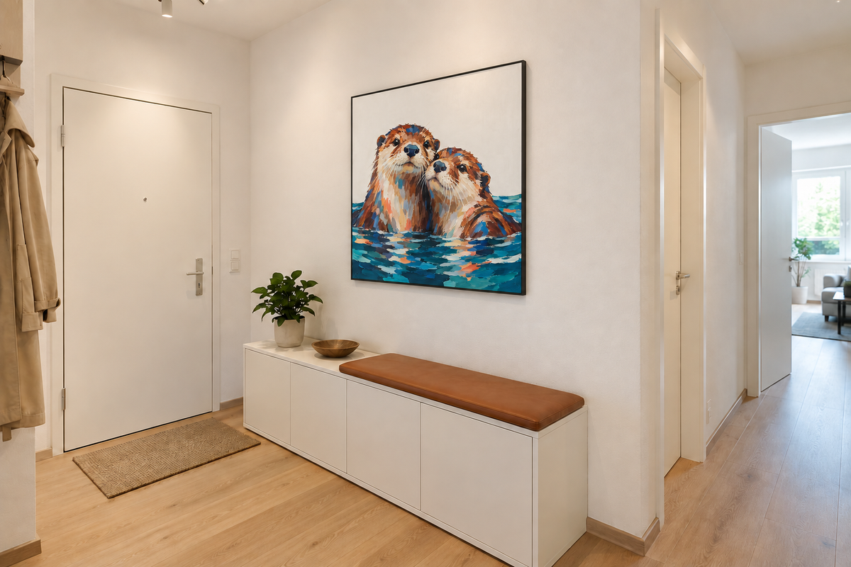 Handgemaltes Gemälde „Zu zweit im Wasser“ 100x100cm