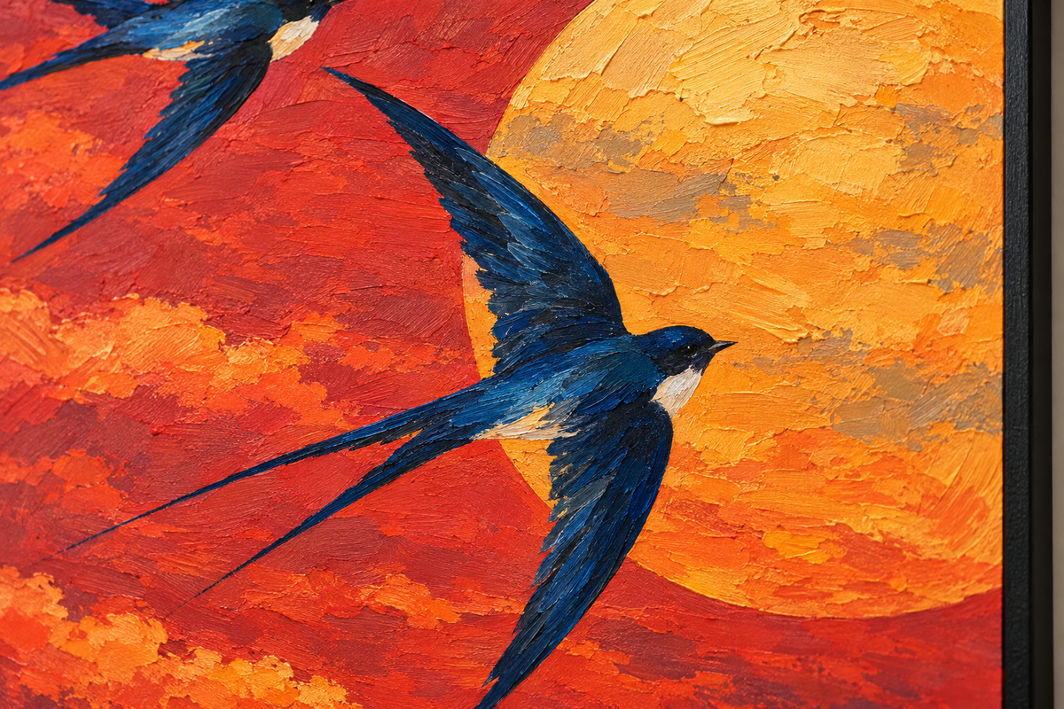 Handgemaltes Gemälde „Flügel im Abendrot“ 90x120cm