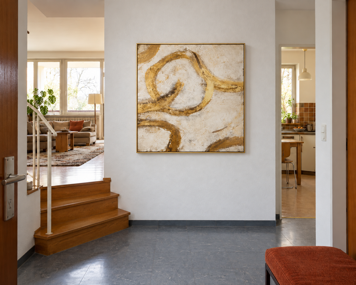 Handgemaltes Gemälde „Goldene Wege“ 100x100cm