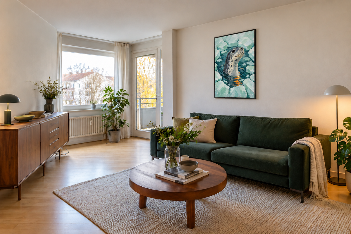 Handgemaltes Gemälde „Neugier im Eis“ 90x120cm