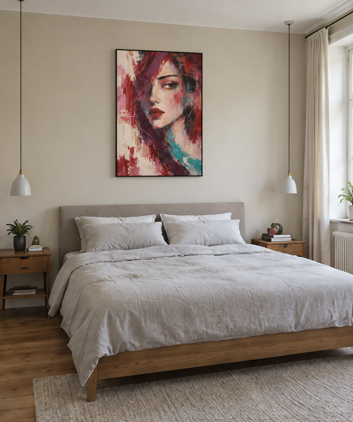 Handgemaltes Gemälde 'Die rote Muse' 90x120cm