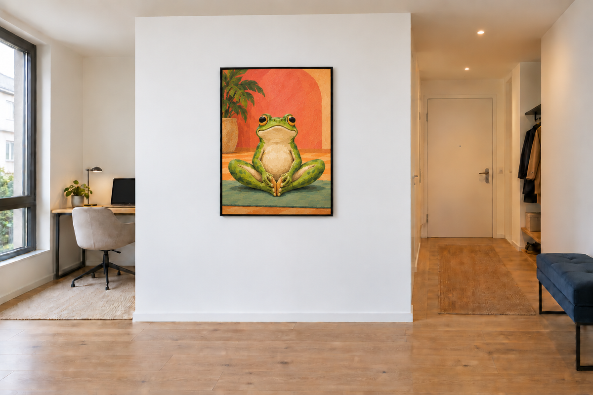 Yoga-Frosch „In meiner Mitte“ – Acrylbild 70 × 100 cm