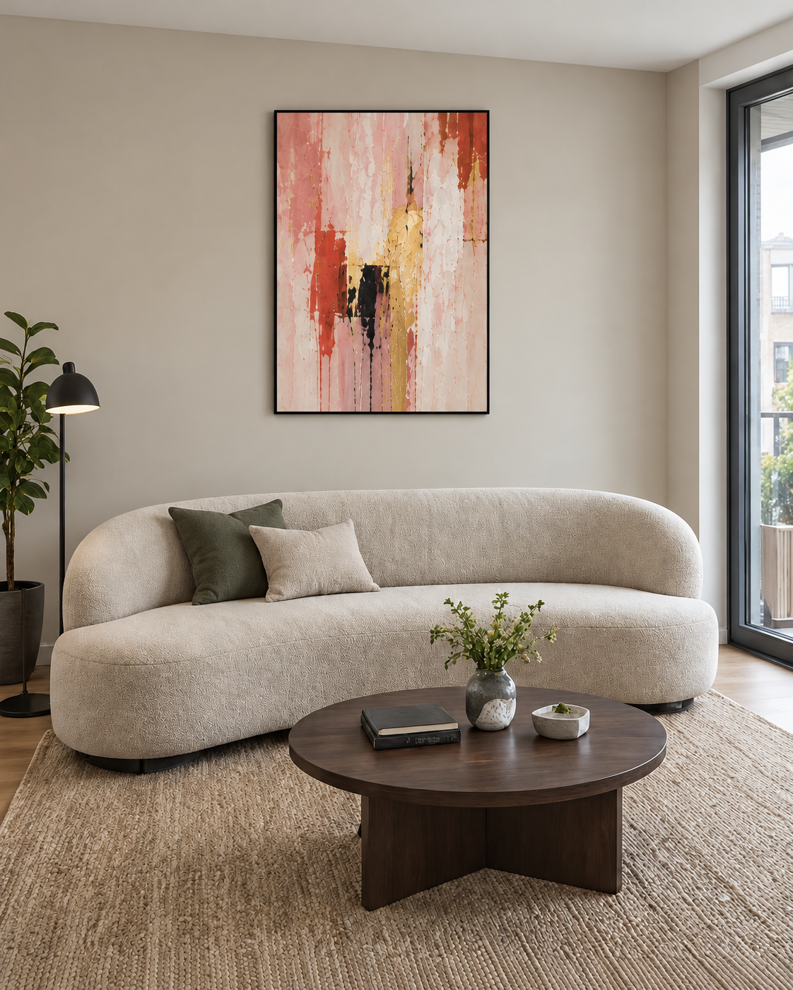 Handgemaltes Gemälde „Roséfeuer“ 90x120cm