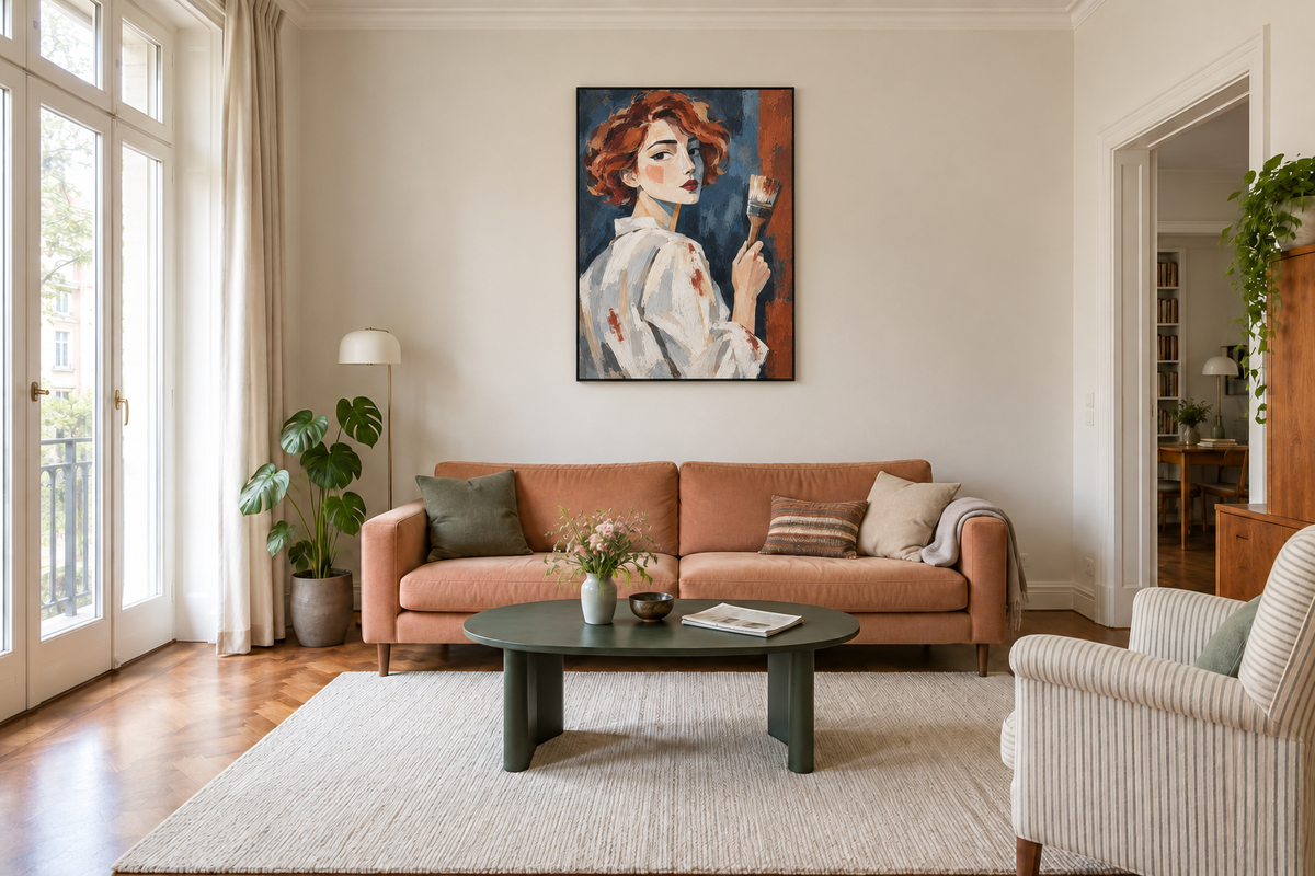 Handgemaltes Gemälde 'Die Malerin' 90x120cm