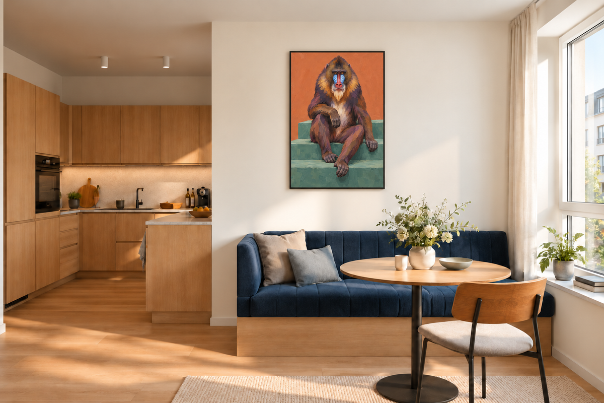 Handgemaltes Gemälde „Der gelassene Mandrill“ 90x120cm
