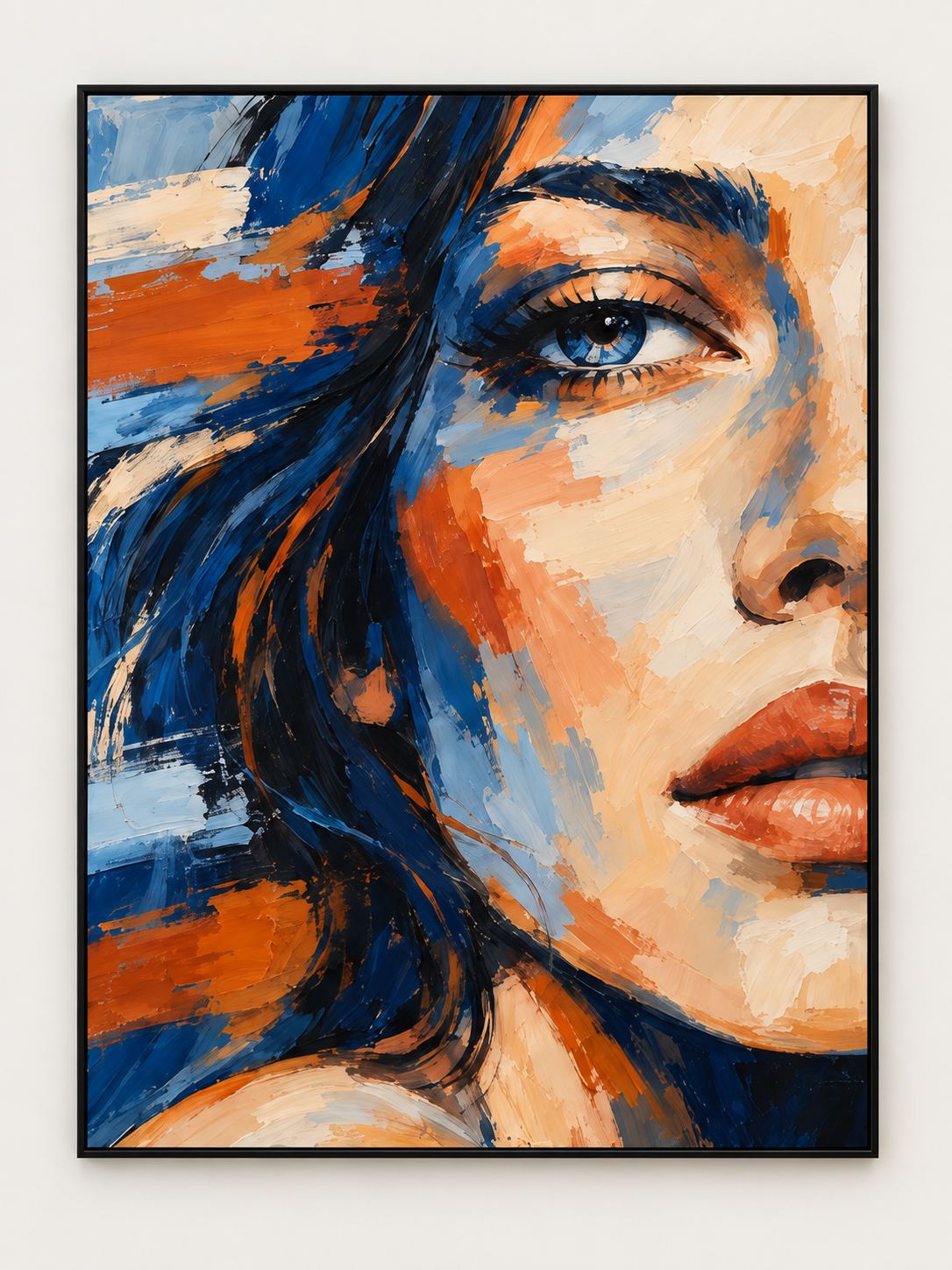 Handgemaltes Gemälde „Blick in Blau und Kupfer“ 90x120cm