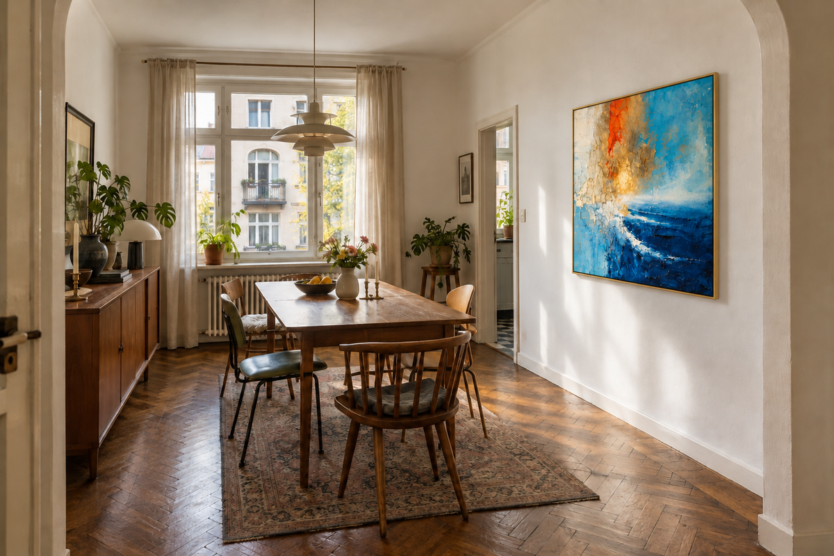 Handgemaltes Gemälde „Licht über Blau“ 100x100cm