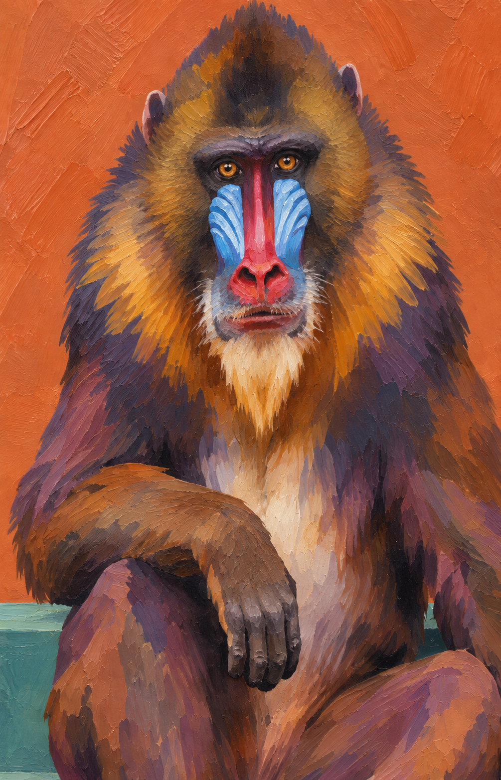 Handgemaltes Gemälde „Der gelassene Mandrill“ 90x120cm