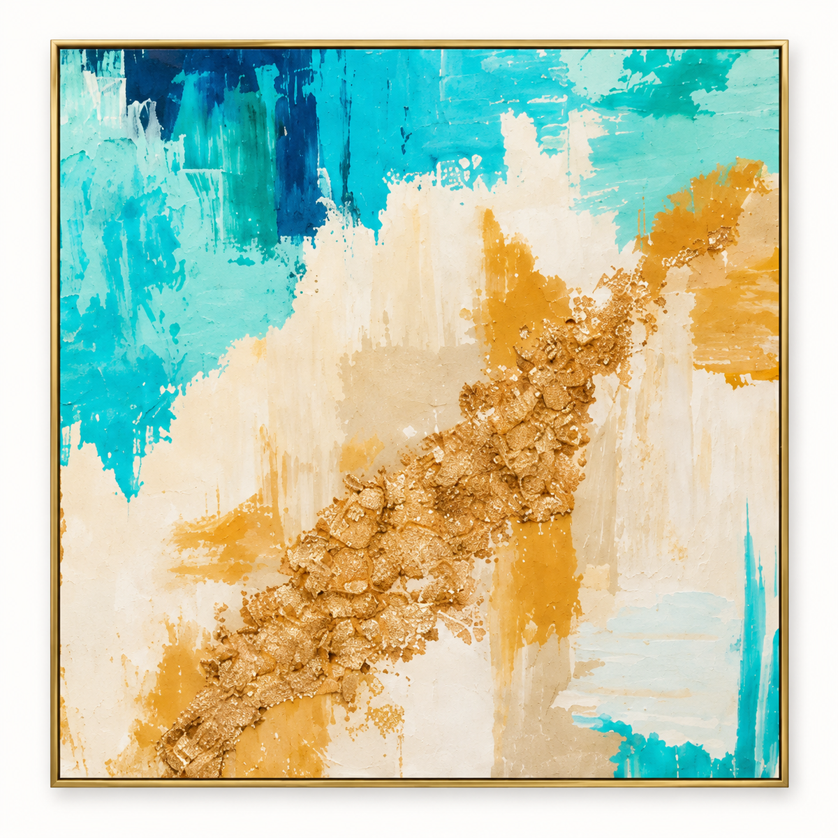 Handgemaltes Gemälde „Goldene Blütenspur“ 100x100cm