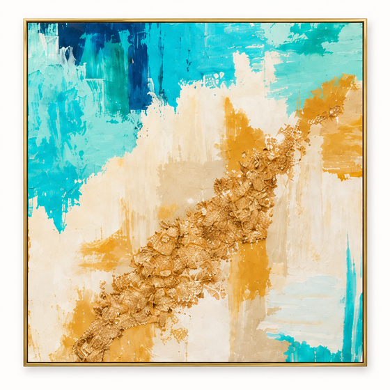 Handgemaltes Gemälde „Goldene Blütenspur“ 100x100cm