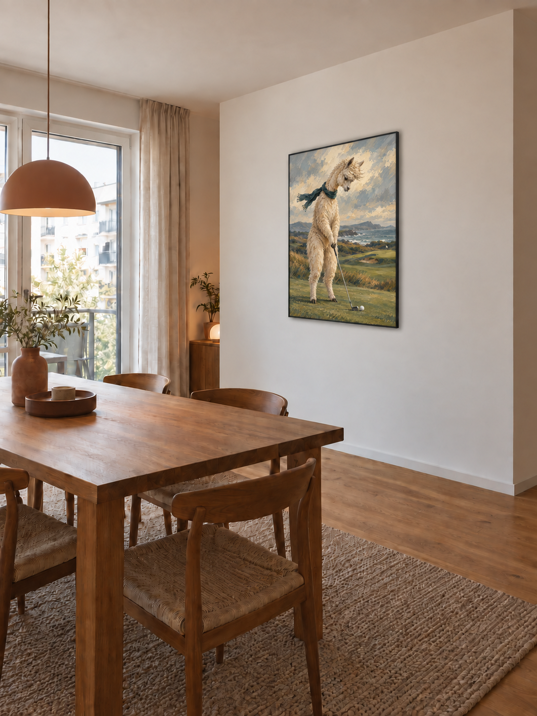 Handgemaltes Gemälde „Lama auf dem Grün“ 90x120cm