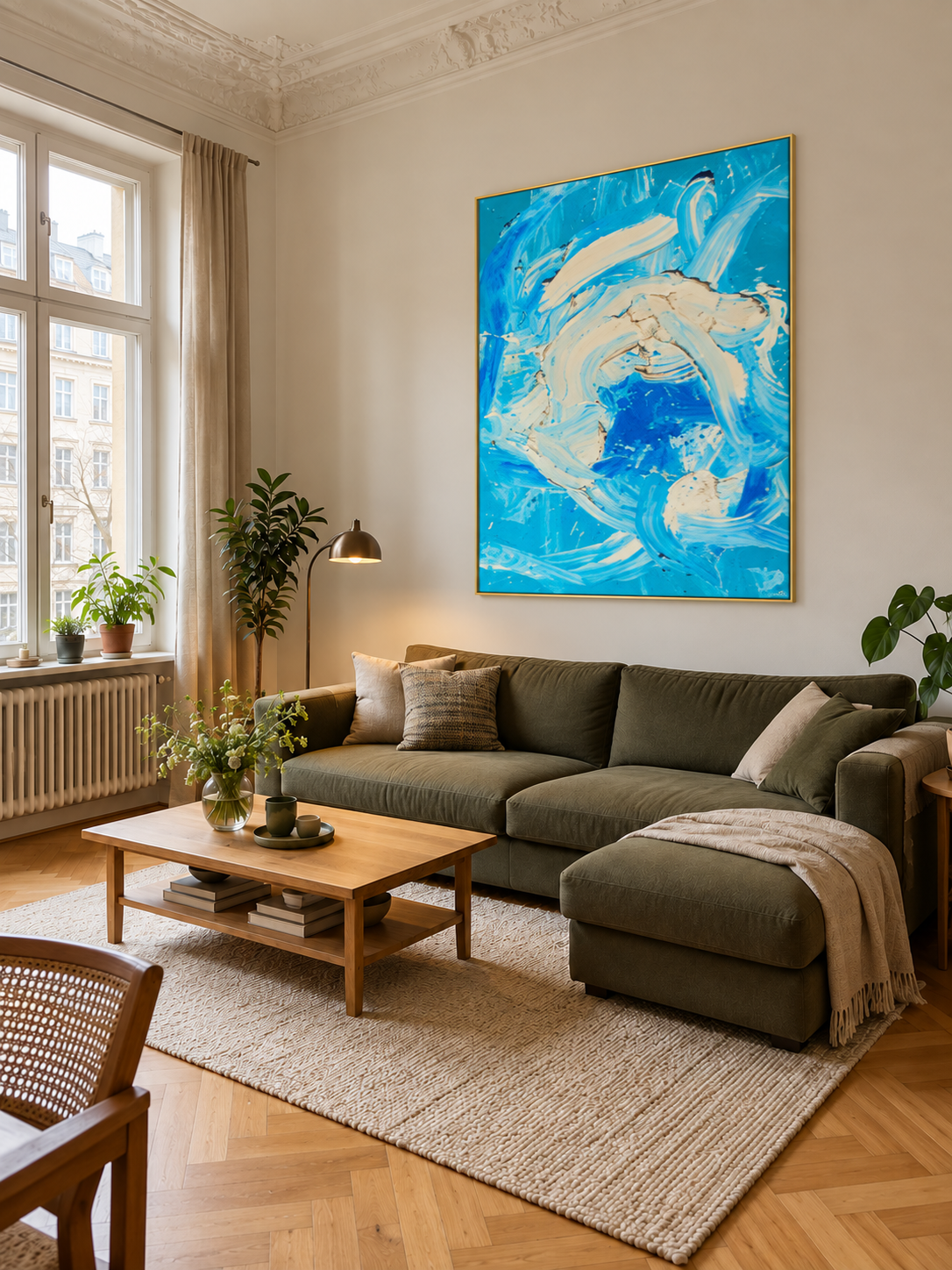 Handgemaltes Gemälde „Blaue Strömung“ 120x160cm