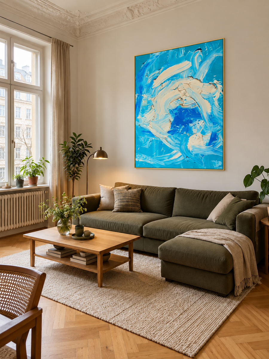 Handgemaltes Gemälde „Blaue Strömung“ 120x160cm