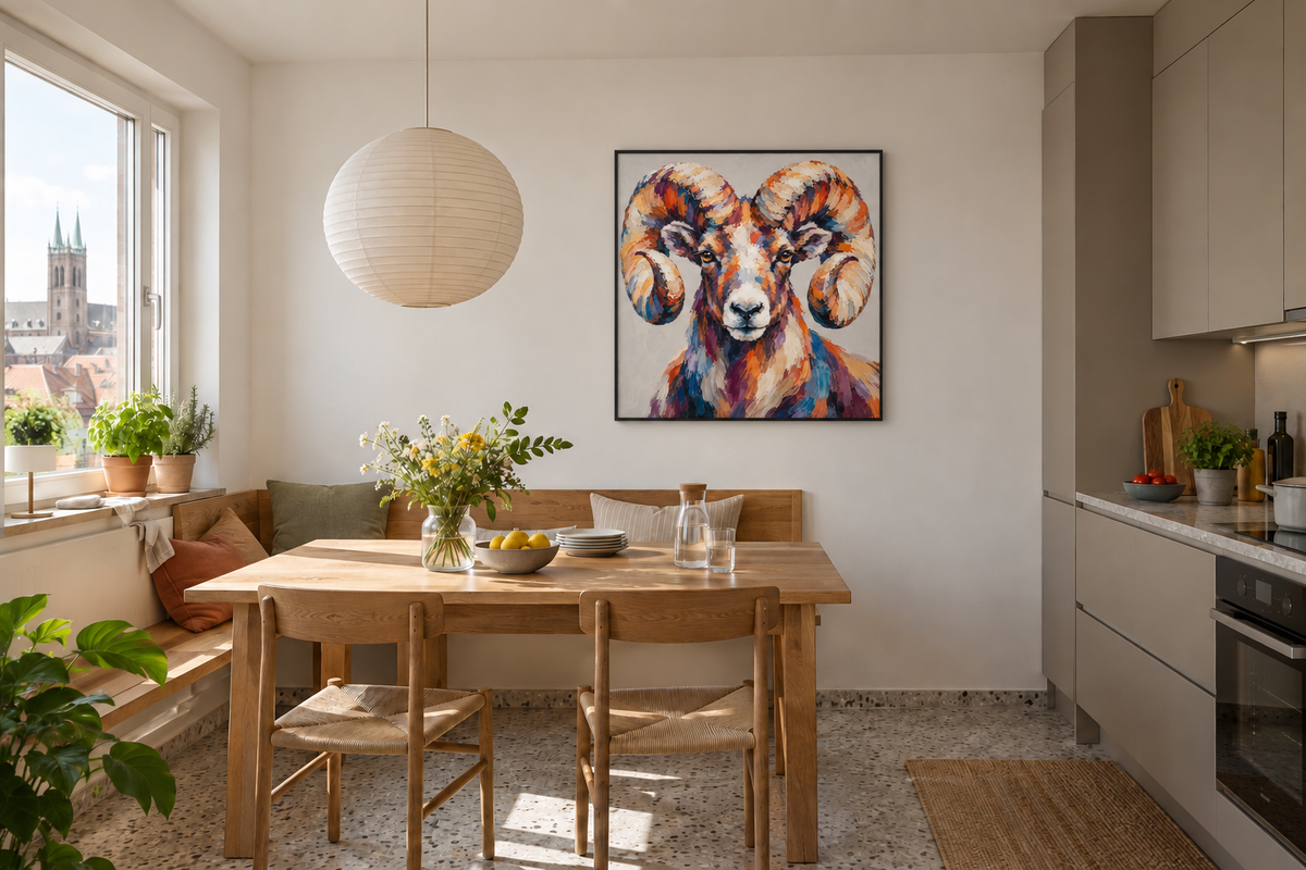 Handgemaltes Gemälde „Stolzer Widder“ 100x100cm