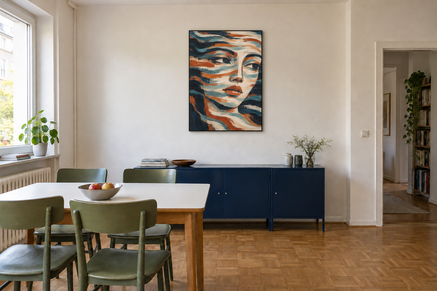 Handgemaltes Gemälde 'Wellenportrait' 90x120cm