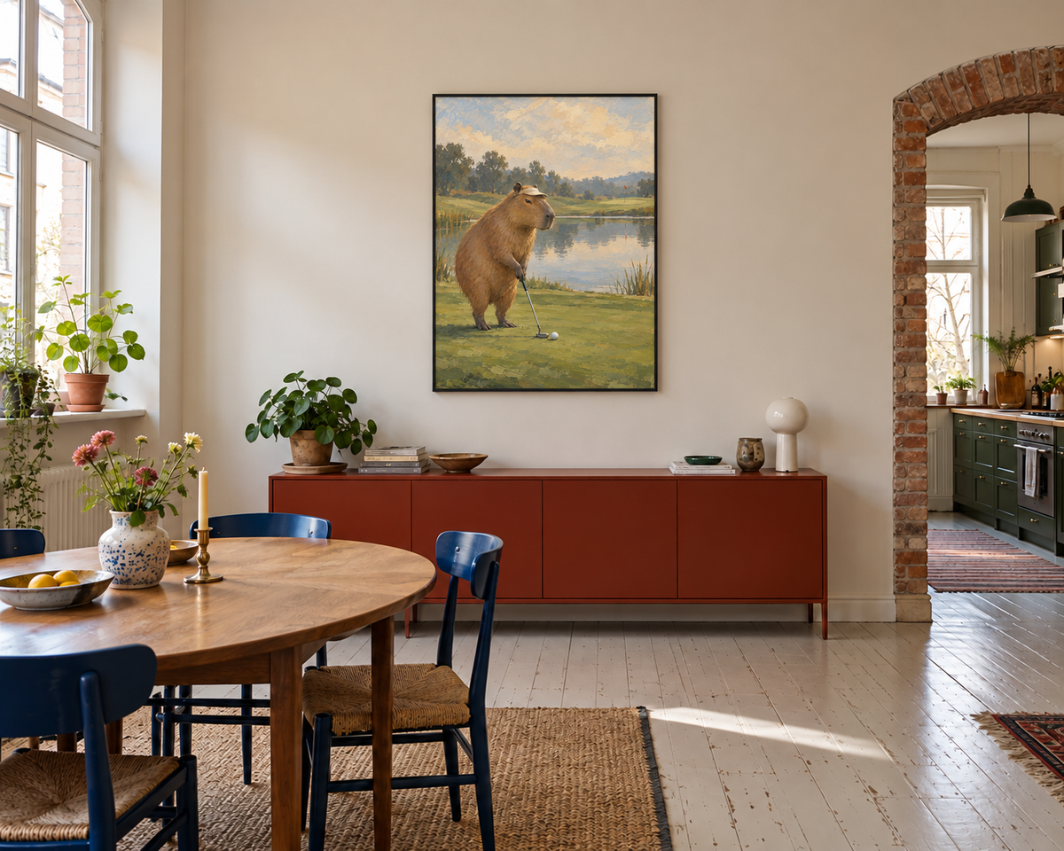 Handgemaltes Gemälde „Ein Putt in aller Ruhe“ 90x120cm