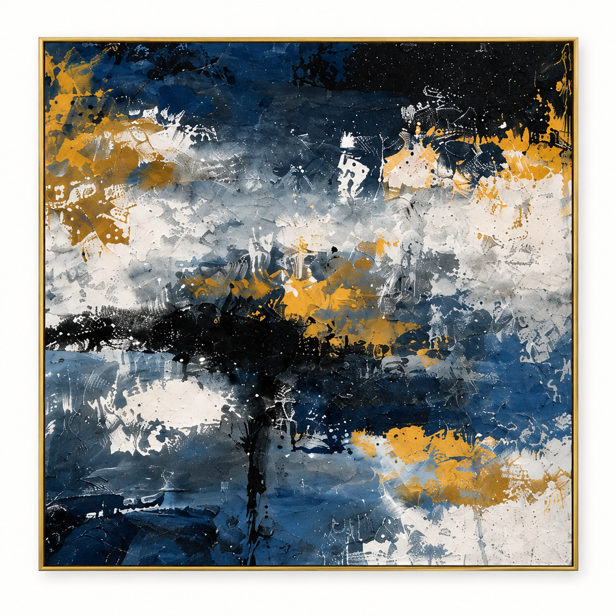 Handgemaltes Gemälde „Aufbruch ins Blau“ 90x120cm