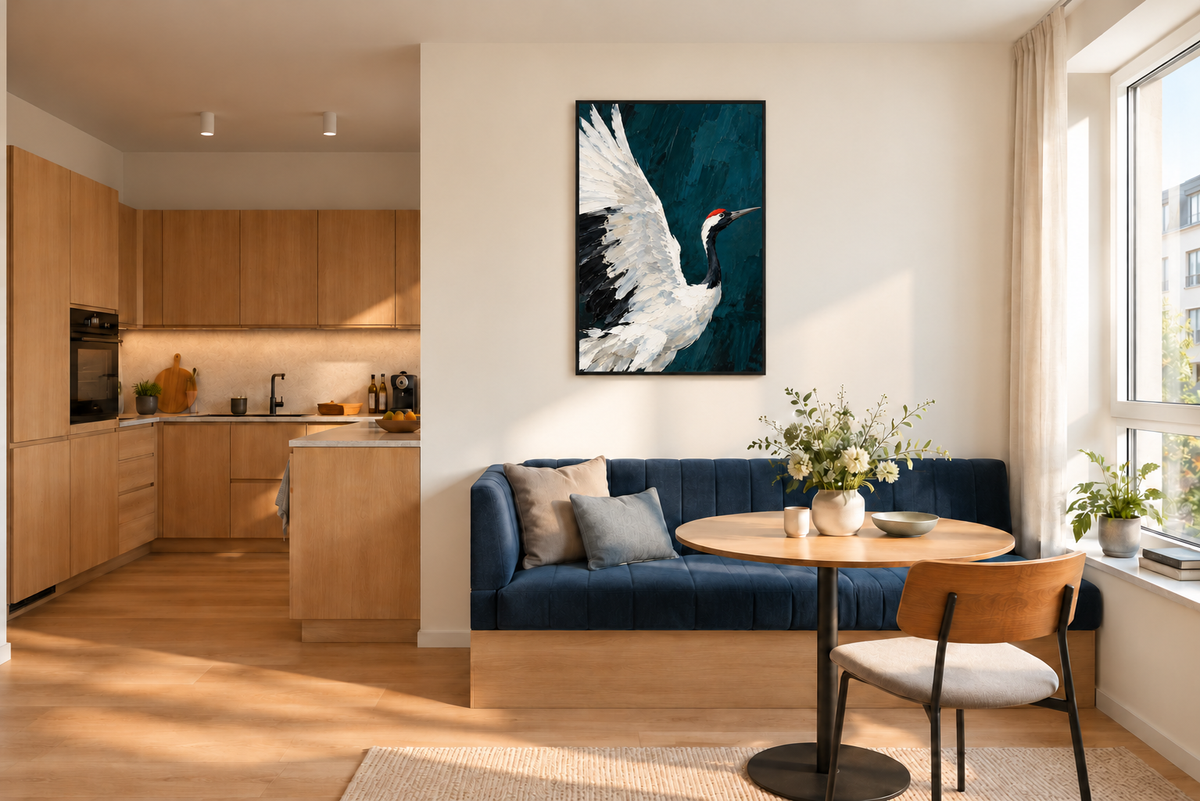 Handgemaltes Gemälde „Flug ins Blau“ 90x120cm