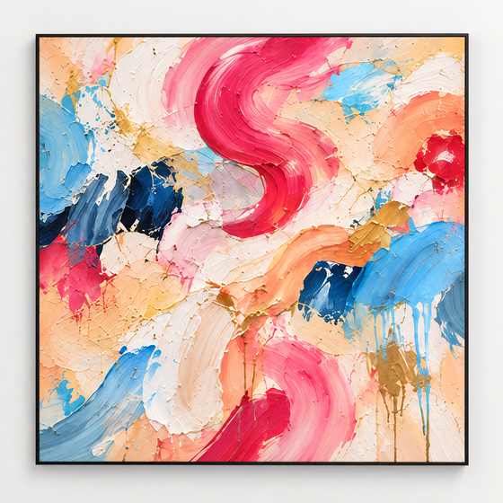 Handgemaltes Gemälde „Tanz der Korallenfarben“ 100x100cm