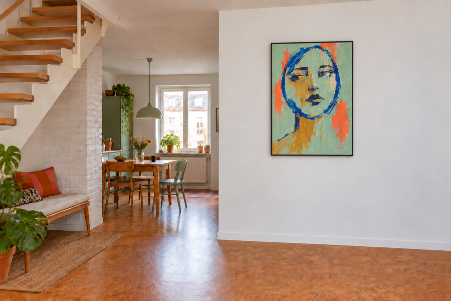 Handgemaltes Gemälde „Konturen in Blau“ 90x120cm