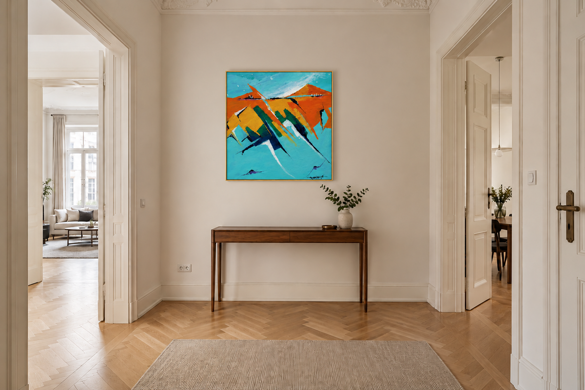 Handgemaltes Gemälde 'Bergfeuer' 100x100cm