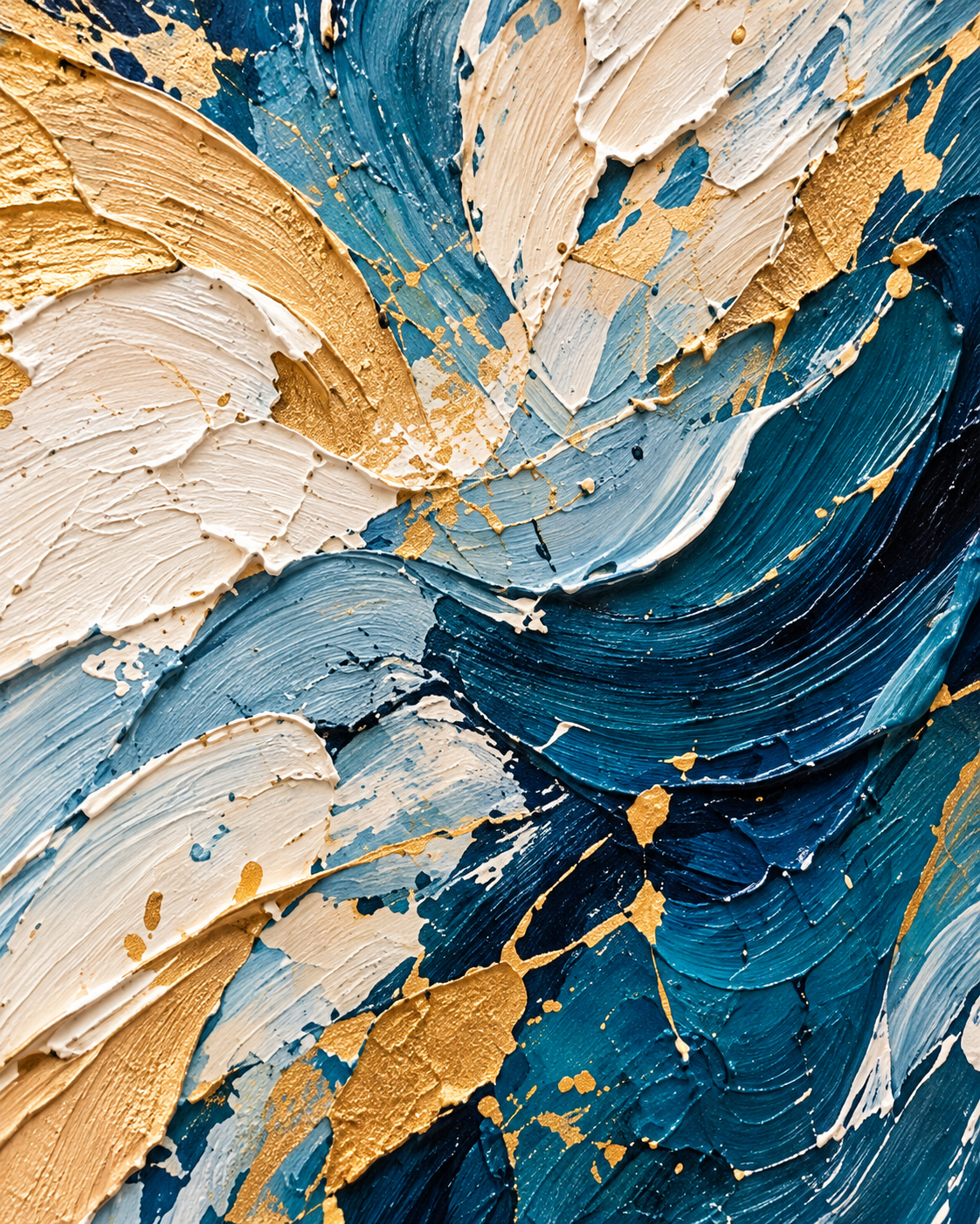 Handgemaltes Gemälde „Goldstrom im Tiefblau“ 100x100cm
