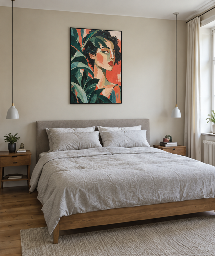 Handgemaltes Gemälde 'Zwischen grünen Blättern' 90x120cm