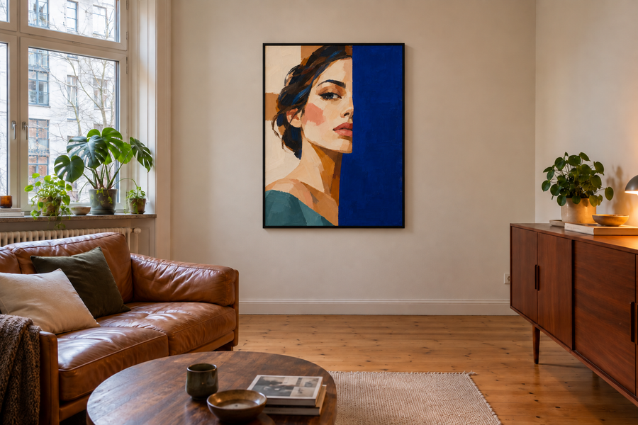 Handgemaltes Gemälde „Zwischen Licht und Blau“ 90x120cm
