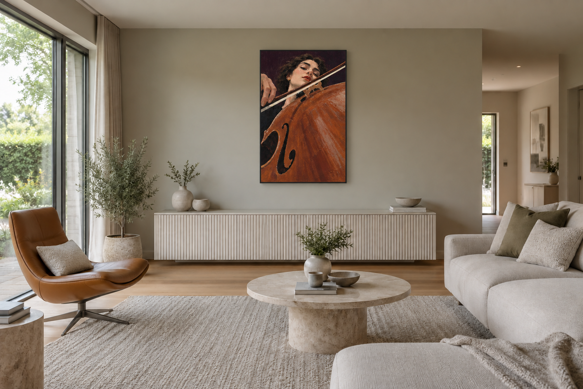 Handgemaltes Gemälde 'Die Cellistin' 90x120cm