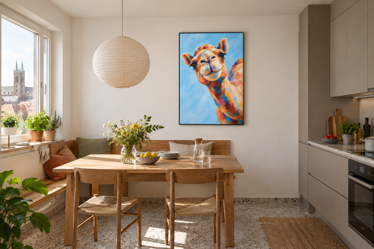 Handgemaltes Gemälde „Neugieriges Kamel“ 80x120cm