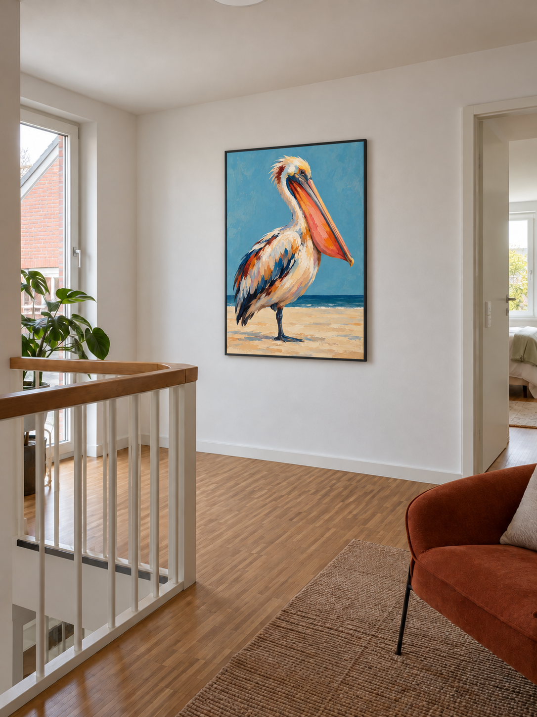 Pelikan im Raum