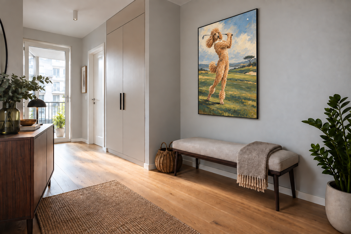Handgemaltes Gemälde „Pudel mit Schwung“ 90x120cm