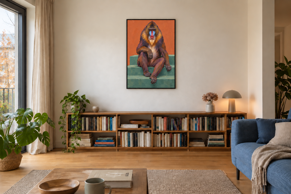 Handgemaltes Gemälde „Der gelassene Mandrill“ 90x120cm
