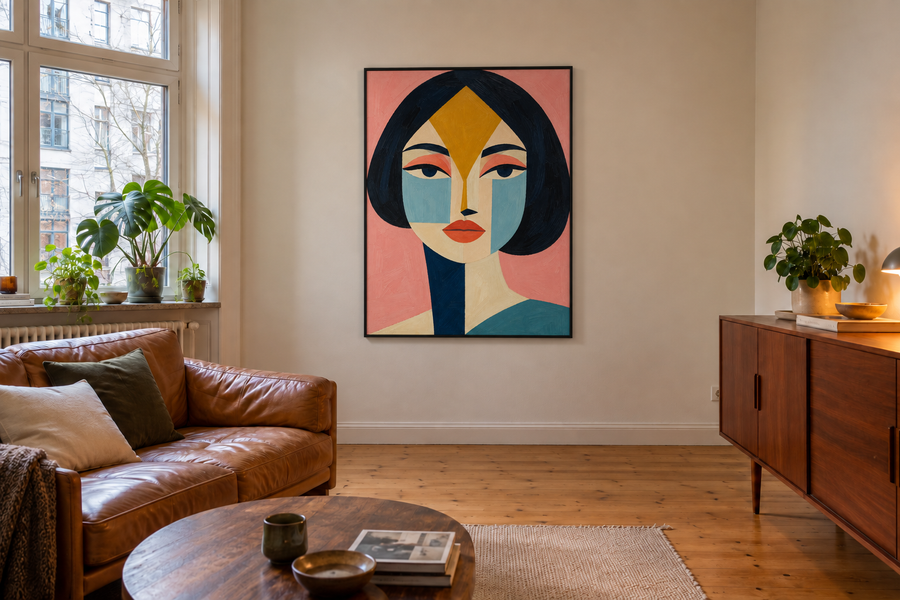 Handgemaltes Gemälde „Gesicht aus Farben“ 90x120cm