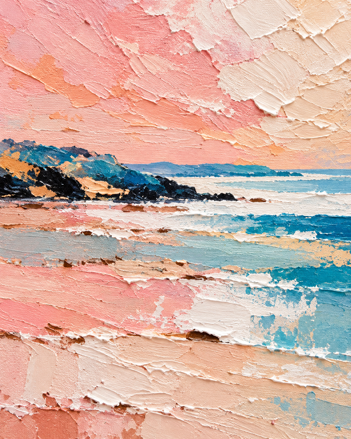 Handgemaltes Gemälde „Rosé am Meer“ 100x100cm