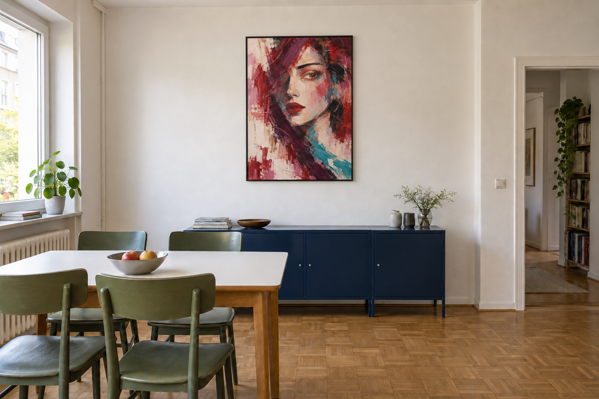 Handgemaltes Gemälde 'Die rote Muse' 90x120cm