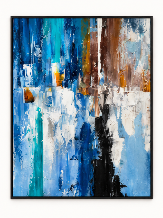 Handgemaltes Gemälde „Blaue Schichten“ 90x120cm