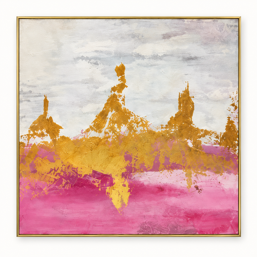 Handgemaltes Gemälde 'Pink Horizon' 100x100cm