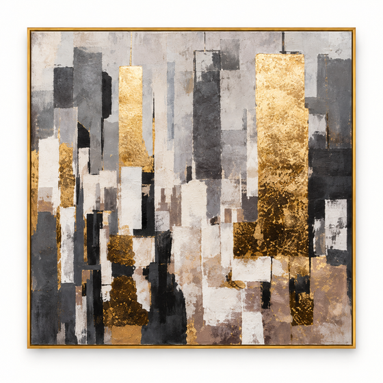Handgemaltes Gemälde 'Stadt aus Gold' 100x100cm